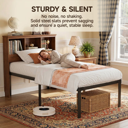 Alvantor Heavy Duty Metal Twin Bed Frame with Steel Slat Support and Storage