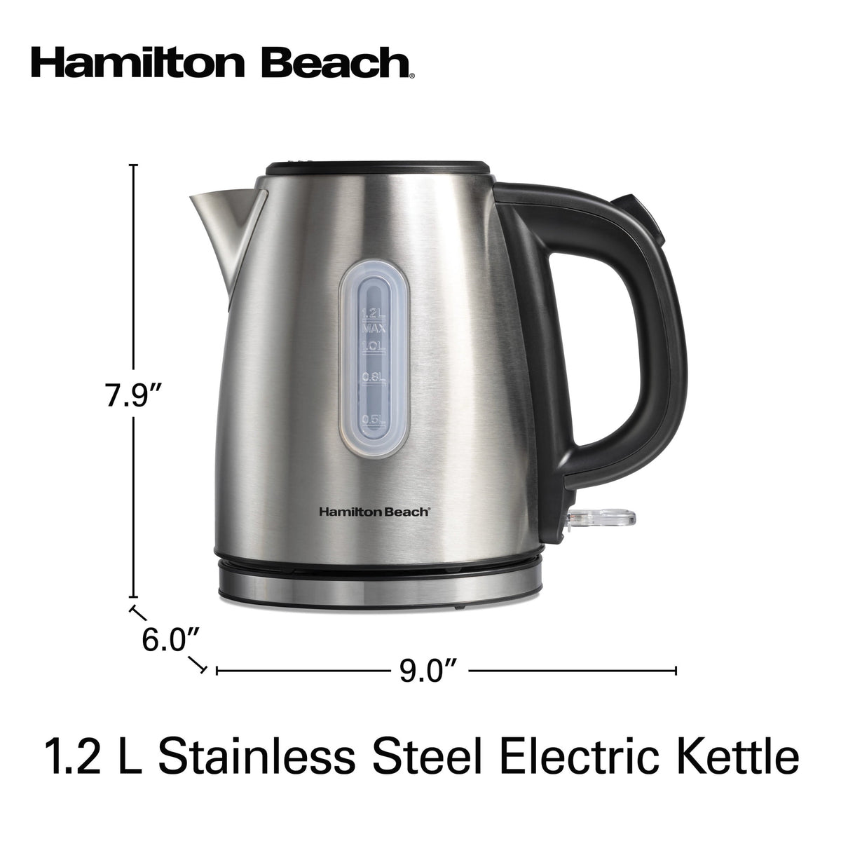 Hamilton Beach 1.2L Electric Kettle, 1500 W, Electric Tea & Water Kettle with Auto Shut-Off, Boil-Dry Protection & Water Monitor, Stainless Steel