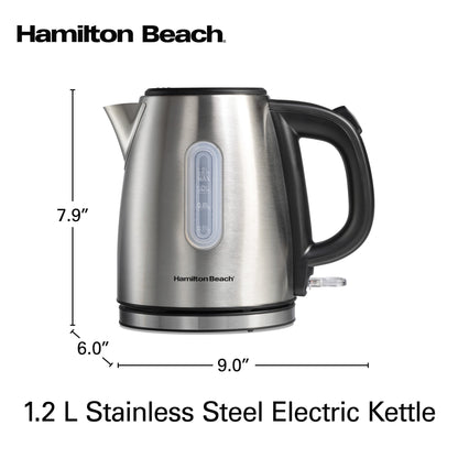 Hamilton Beach 1.2L Electric Kettle, 1500 W, Electric Tea & Water Kettle with Auto Shut-Off, Boil-Dry Protection & Water Monitor, Stainless Steel