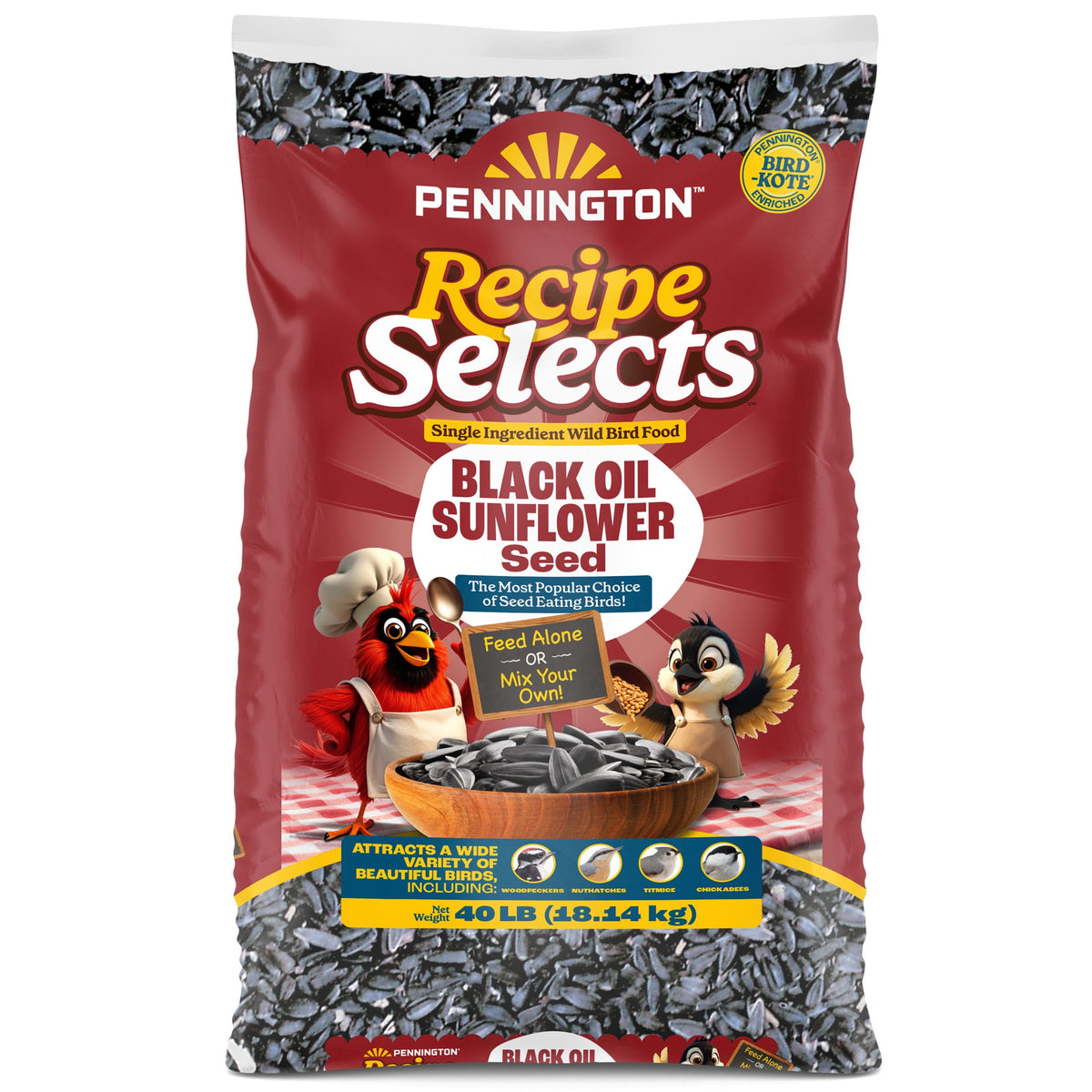 Pennington Recipe Selects Black Oil Sunflower Seed Dry Wild Bird Feed, Bird Food, 40 lb. Bag, 1 Pack