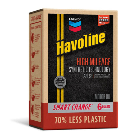 Chevron Havoline High Mileage Synthetic Technology Motor Oil 5W-30, 6 Quart Smart Change Box Case (2-Pack)