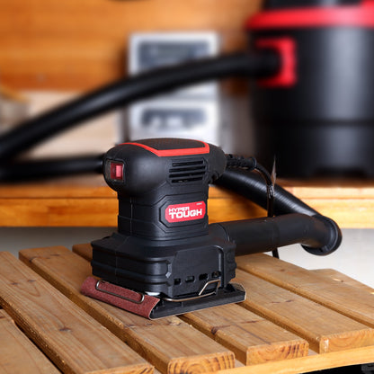 Hyper Tough 2 Amp Corded 1/4-Sheet Palm Sander with Dust Bag, Vacuum Hose Adapter, Punch Plate & 3 Sanding Sheets