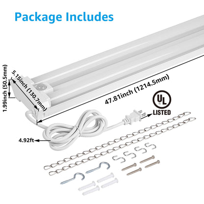 2 Pack Motion Sensor 4FT LED Utility Shop Light, 40W Plug in Linkable Light Fixtures, 5000K Daylight