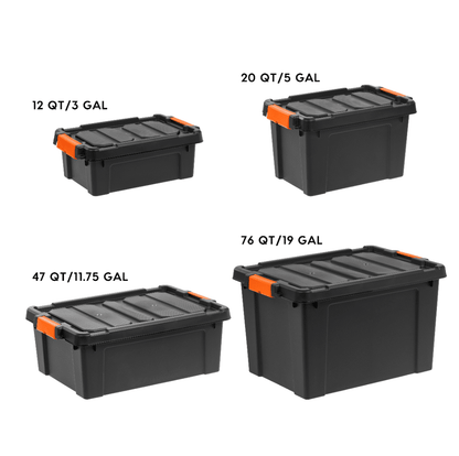 IRIS 5 Gallon Black Plastic Latching Storage Bin with Lid Tote, Plastic Storage Container with Lid, 4-Pack