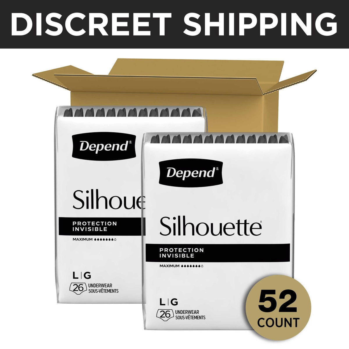 Depend Silhouette Women’s Incontinence & Postpartum Bladder Leak Underwear, L, 52 Count