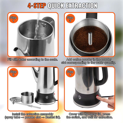 KFFKFF 12-Cup Electric Percolator Coffee Pot Stainless Steel Coffee Maker Silver