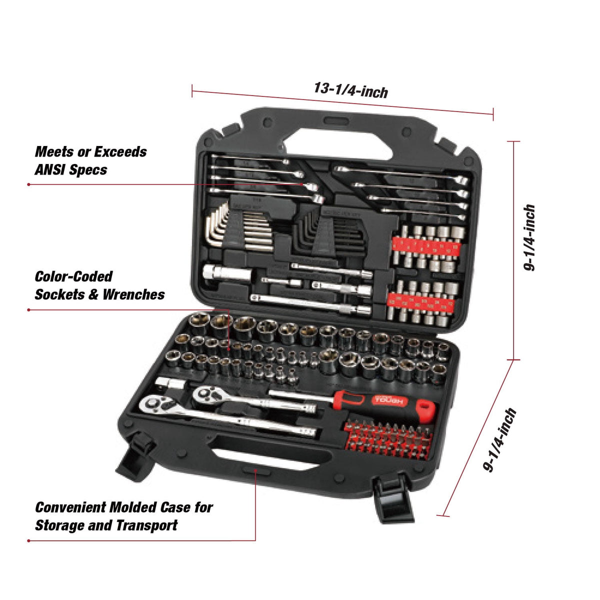 Hyper Tough 145-Piece Mechanics Tool Set, 1/4, 3/8 & 1/2-inch Drive (SAE & mm)