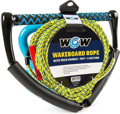 WOW Sports 70' Tow Rope for Wakeboard and Watersports, 70' Rope with Trick Handle, 1 Pack