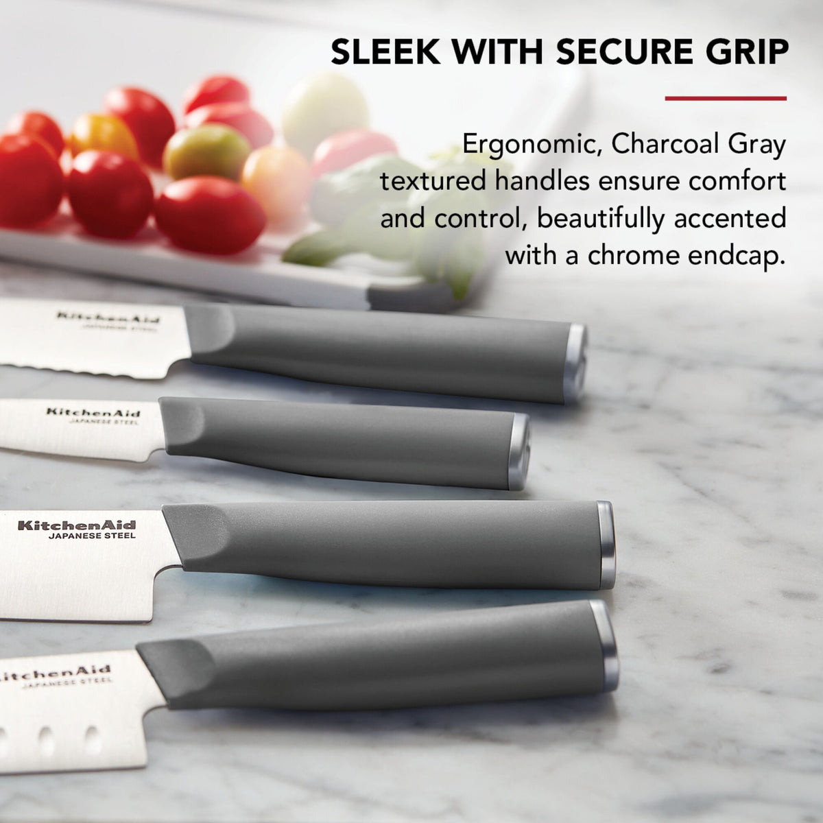 KitchenAid Classic 12-Piece Japanese Steel Knife Block Set with Built-in Knife Sharpener, Charcoal Gray