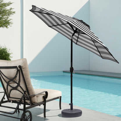 Abble 9FT Black and White Stripe Outdoor Patio Umbrella with Push Button Tilt and Crank Handle, Market Umbrella with 8 Sturdy Umbrella Ribs, Waterproof for Garden Deck Backyard Pool