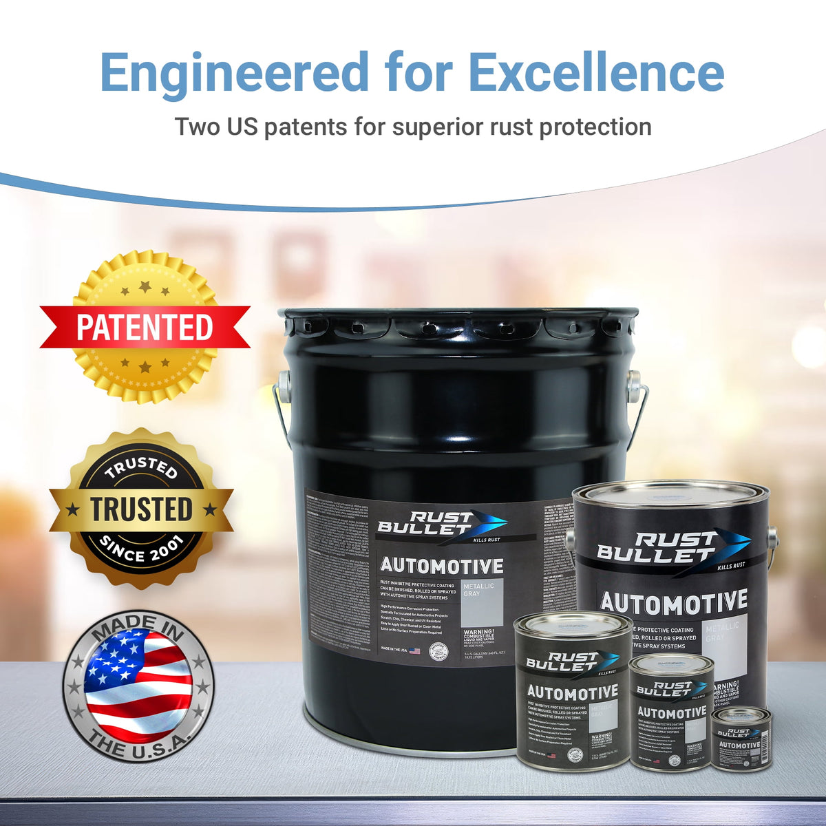 Rust Bullet Automotive - Metallic Gray - Quart - Rust Inhibitor & Protective Coating for Cars, Trucks, & Metal Surfaces, UV Resistant, No Topcoat Needed