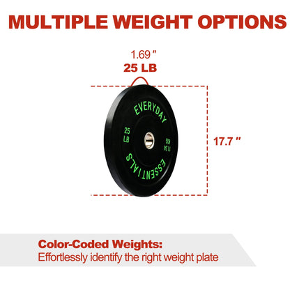 FlexWave Bumper Weight Plates, 25 lb Pair, Black, 2-Inch Hole