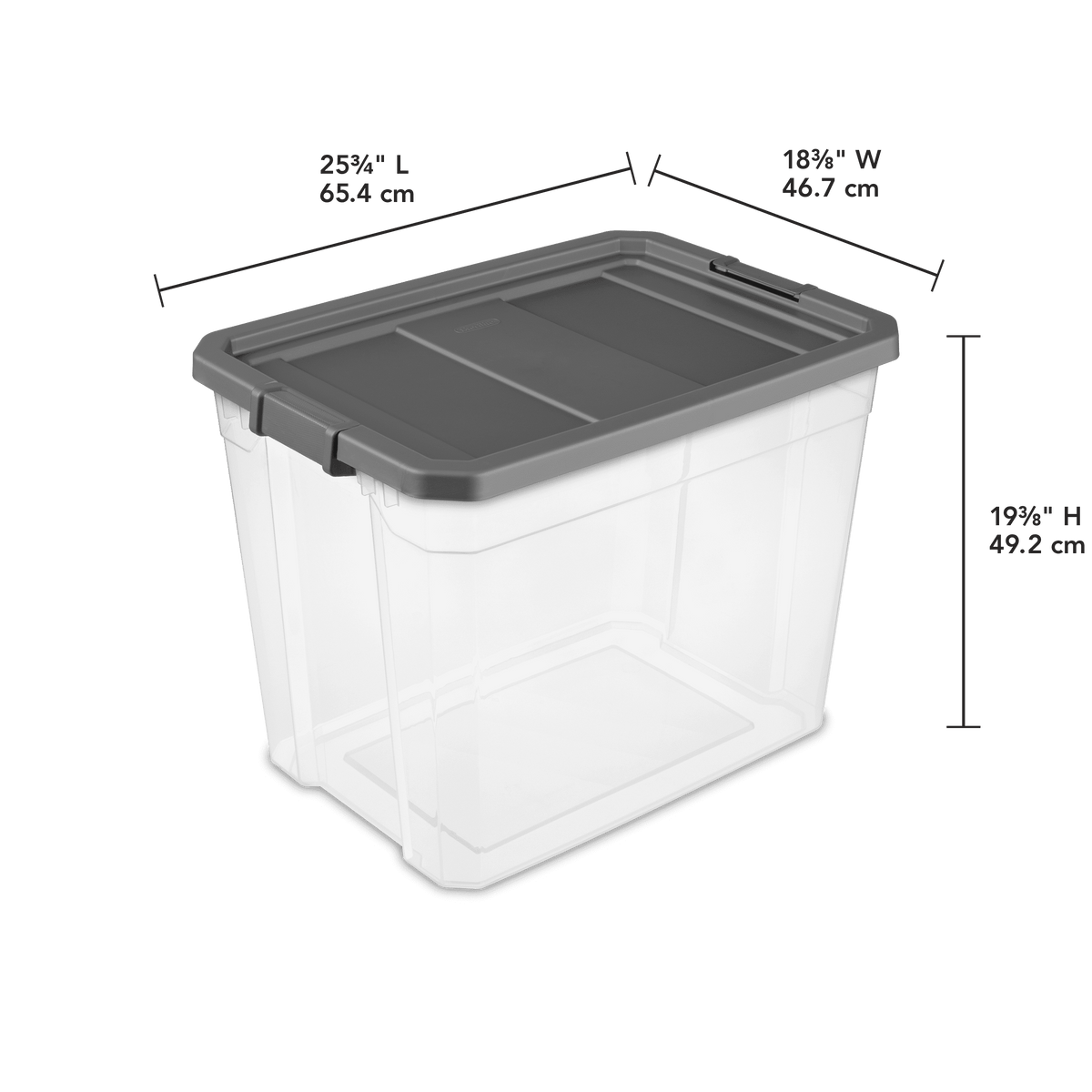 Sterilite Extra Large Stackable Storage Bin, 108 Quart Durable Clear Plastic Storage Container with Latch Lid, Dark Gray, 4 Pack