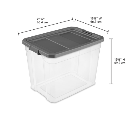 Sterilite Extra Large Stackable Storage Bin, 108 Quart Durable Clear Plastic Storage Container with Latch Lid, Dark Gray, 4 Pack