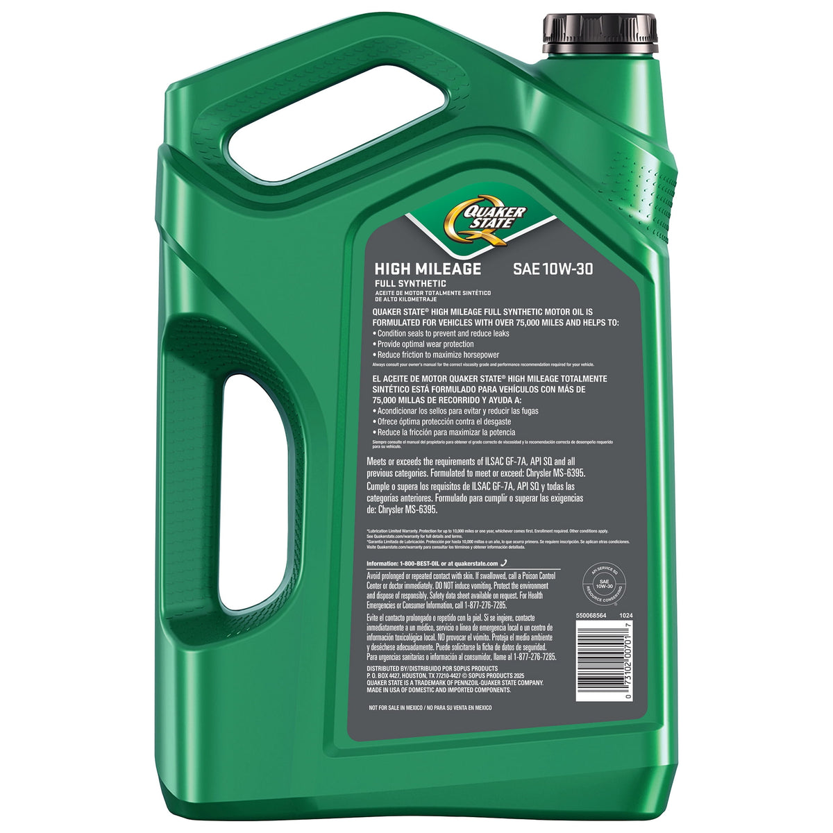 (2 pack) Quaker State Full Synthetic High Mileage 10W-30 Motor Oil, 5 Quart