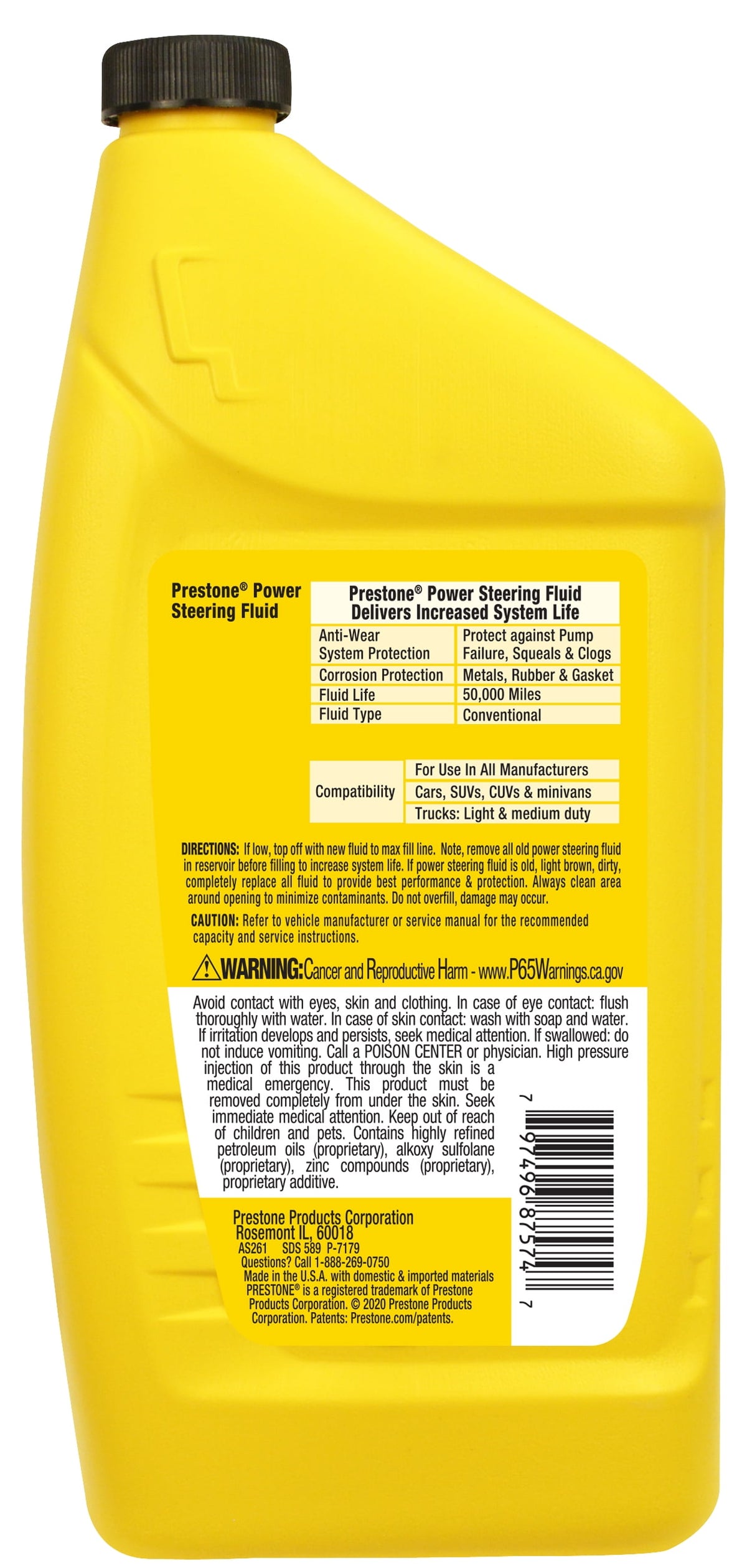 (6 pack) Prestone Power Universal Steering Fluid for Cars and Trucks - 32 fl oz - Anti-wear, 50,000 mile