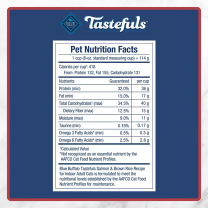 Blue Buffalo Tastefuls Natural Dry Food for Adult Indoor Cats, Salmon & Brown Rice Recipe, 15-lb Bag