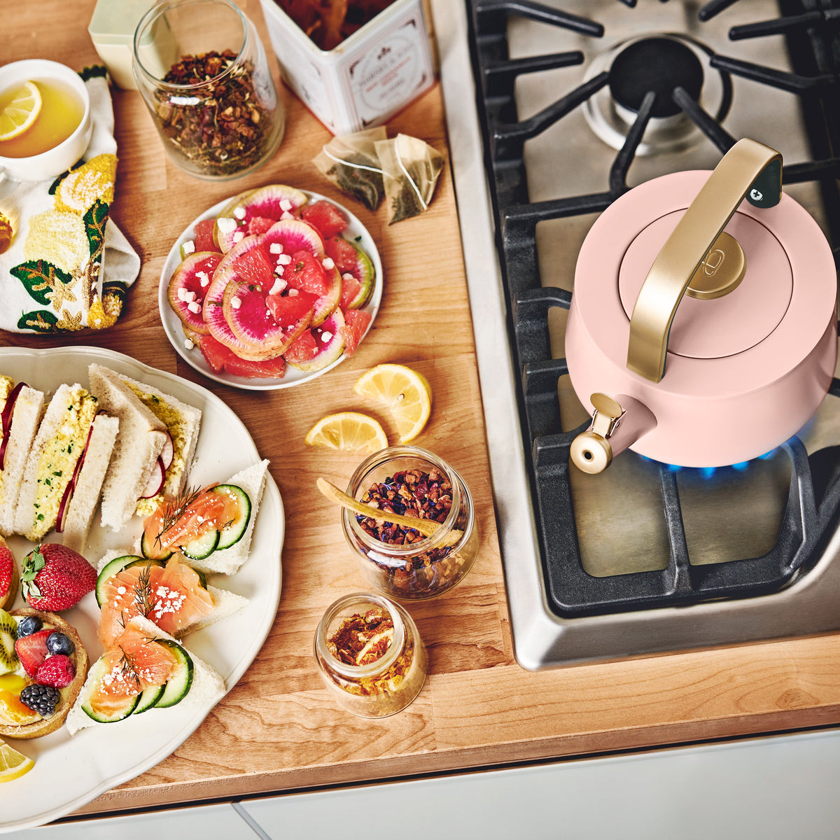 Beautiful by Drew Barrymore 1.8 L Ceramic-Coated Stovetop Tea Kettle, Rose