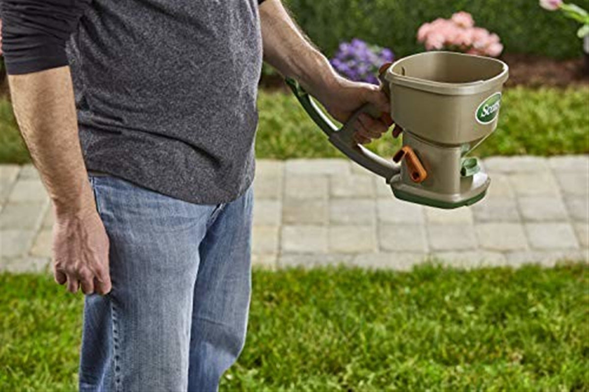 Scotts Whirl Hand-Powered Spreader for Grass Seed, Fertilizer, Salt and Ice Melt