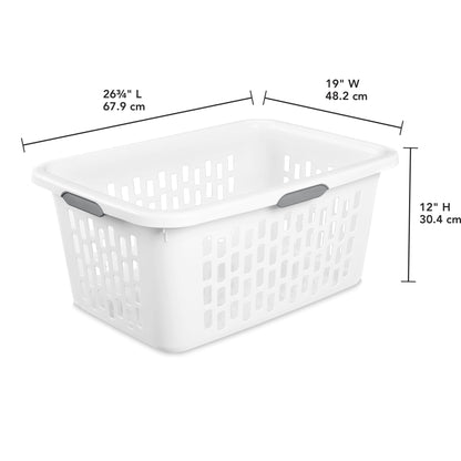 Sterilite Large 2 Bushel Plastic Laundry Basket with 4 Comfort Grip Handles, White, 6 Pack