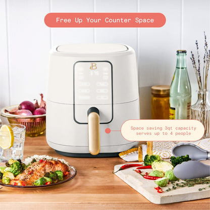 Beautiful 3 Qt Air Fryer with TurboCrisp Technology, EverGood Ceramic Nonstick Coating, White Icing by Drew Barrymore