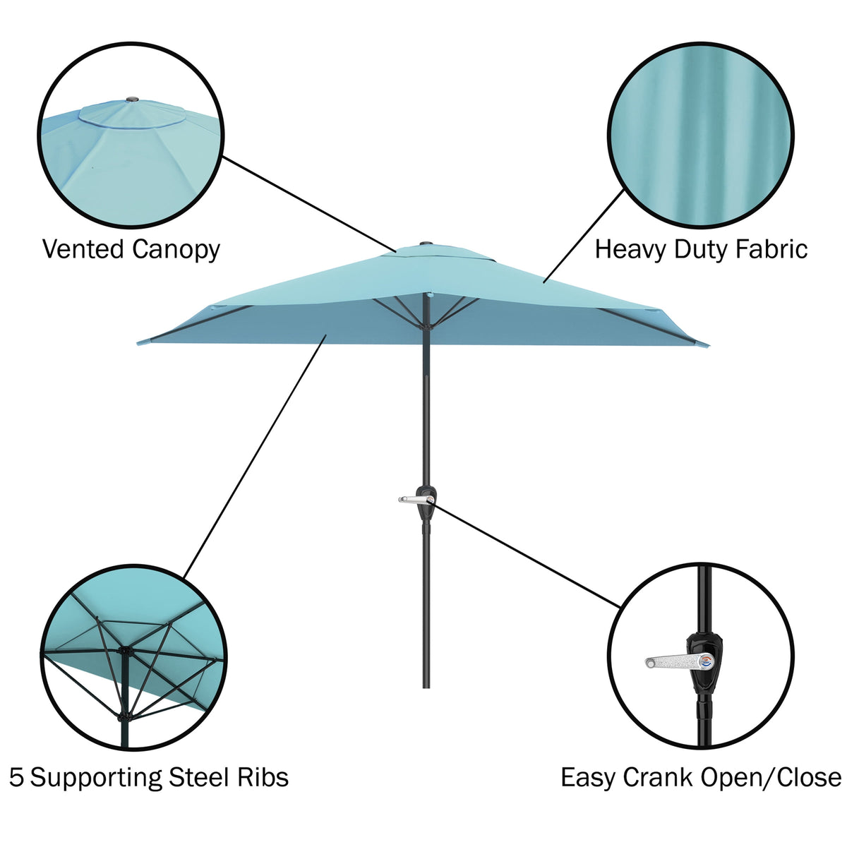 Pure Garden 9ft Half Umbrella for Balcony, Porch, or Deck, Blue