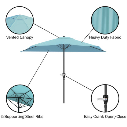Pure Garden 9ft Half Umbrella for Balcony, Porch, or Deck, Blue
