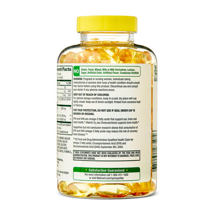 Spring Valley Maximum Care Omega-3 from Fish Oil Dietary Supplement Softgels for Eye Brain Bone & Heart Health, 2000 mg, 120 Count