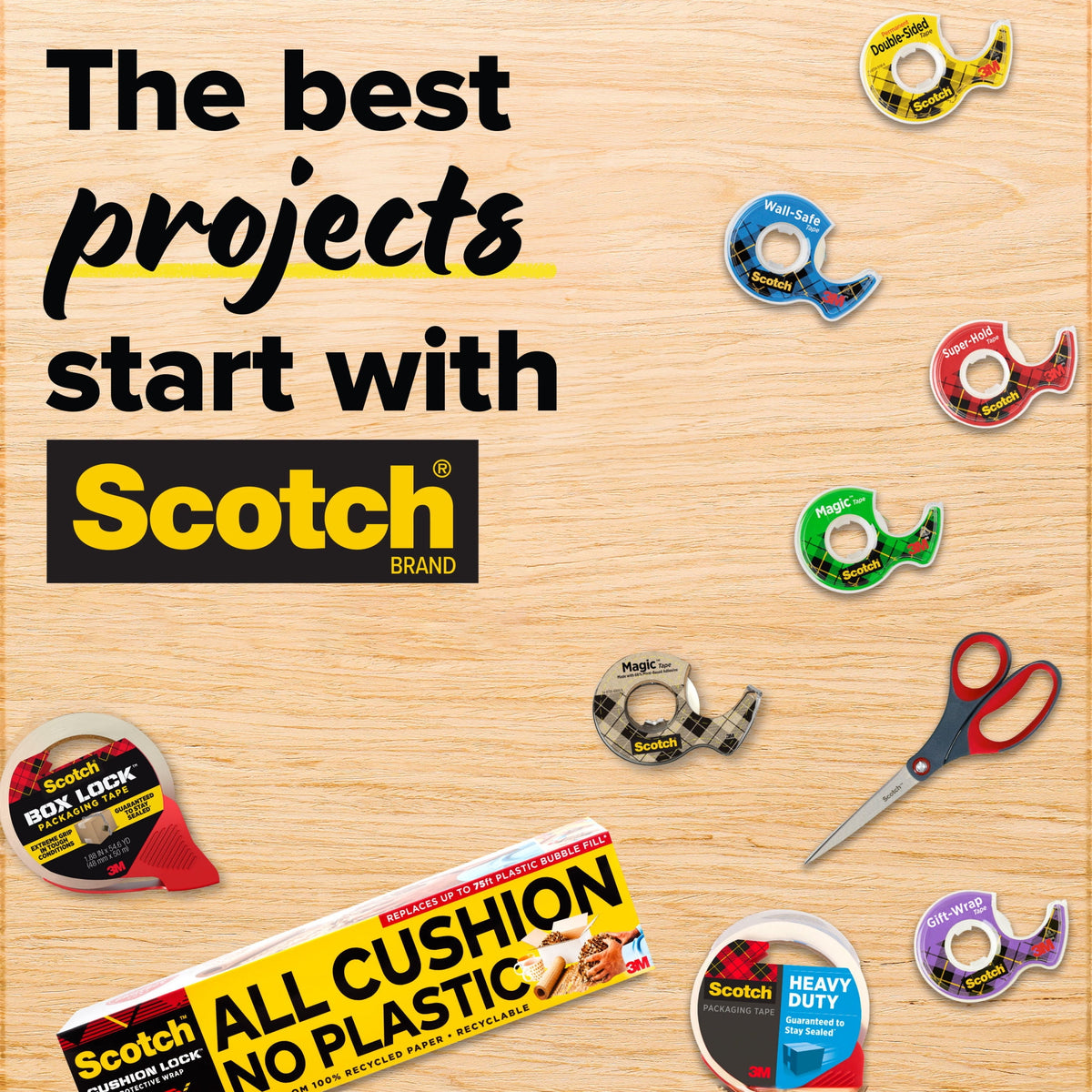 Scotch Heavy Duty Packaging Tape, 3" Core, Clear, 1.88" x 54.6 yds, 6 Rolls