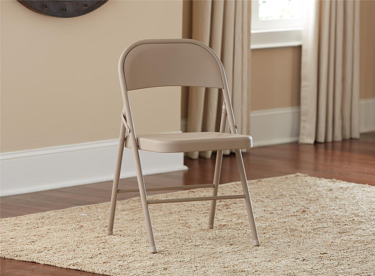 Mainstays All-Steel Metal Folding Chair, Beige, Set of 4