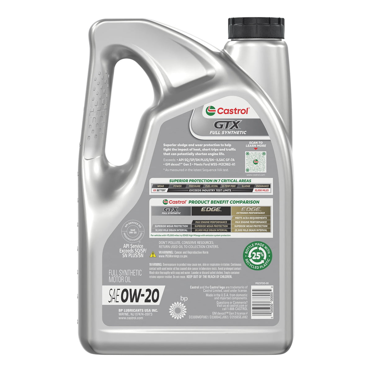 (2 pack) Castrol GTX Full Synthetic 0W-20 Motor Oil, 5 Quarts