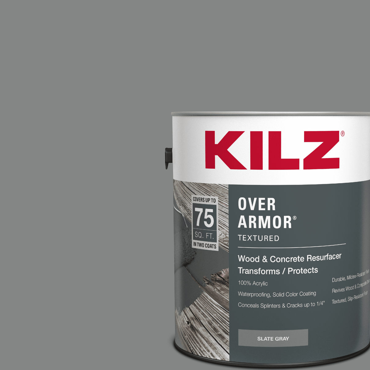 KILZ Over Armor Wood & Concrete Solid Coating Resurfacer, Exterior, Textured, Slate Gray, 1 Gallon