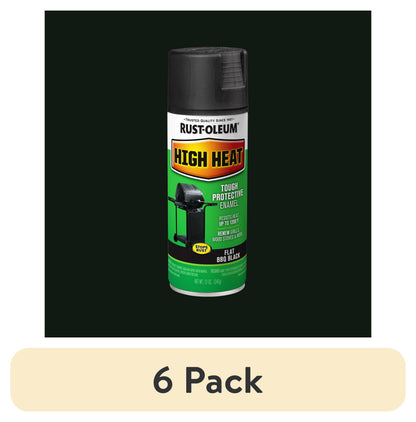 (6 pack) Bar-B-Que Black, Rust-Oleum High Heat Flat Spray Paint-7778830, 12 oz