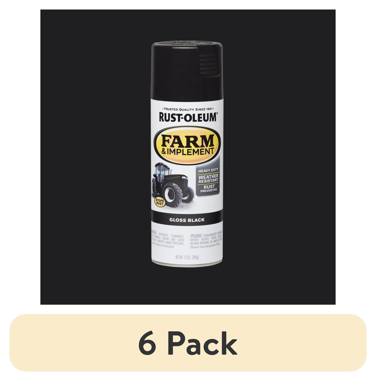 (6 pack) Black, Rust-Oleum Specialty Farm & Implement Gloss Spray Paint-280123, 12 oz