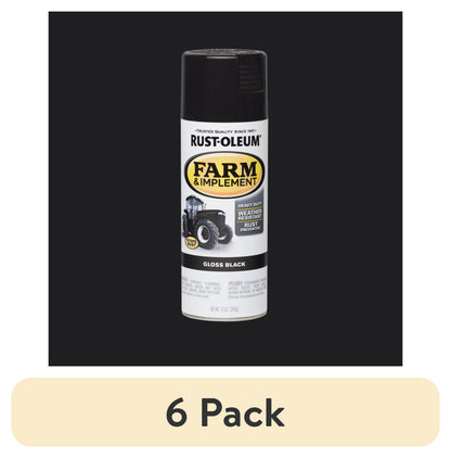 (6 pack) Black, Rust-Oleum Specialty Farm & Implement Gloss Spray Paint-280123, 12 oz