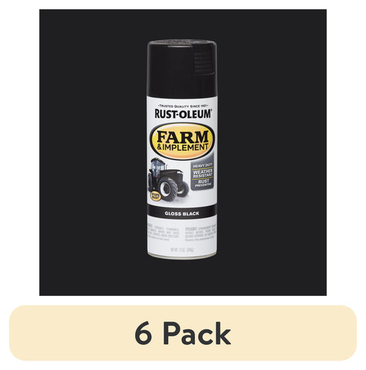 (6 pack) Black, Rust-Oleum Specialty Farm & Implement Gloss Spray Paint-280123, 12 oz