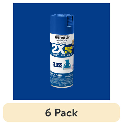 (6 pack) Brilliant Blue, Rust-Oleum American Accents 2X Ultra Cover Gloss Spray Paint-327892, 12 oz