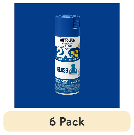(6 pack) Brilliant Blue, Rust-Oleum American Accents 2X Ultra Cover Gloss Spray Paint-327892, 12 oz