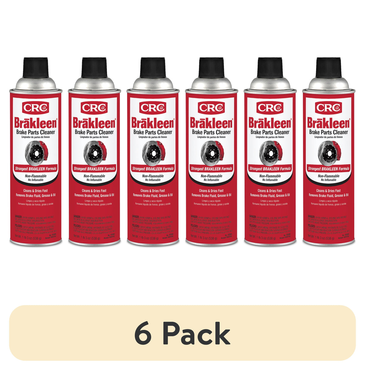 (6 pack) CRC 05089 Brakleen Non-Flammable Brake Parts Cleaner - 19 oz. - Ideal for Cars, Trucks, & Motorcycles - Safe for All Brake Parts
