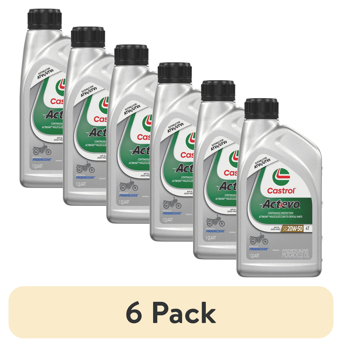 (6 pack) Castrol Actevo 4T 20W-50 Part Synthetic Motorcycle Oil, 1 Quart RFID