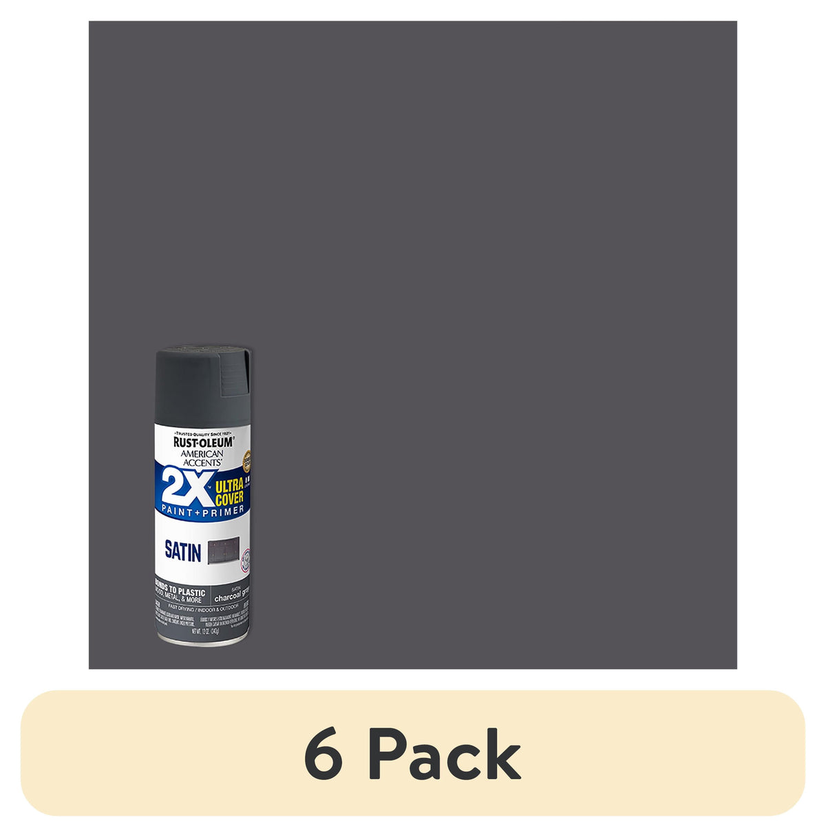 (6 pack) Charcoal Gray, Rust-Oleum American Accents 2X Ultra Cover Satin Spray Paint-342064, 12 oz