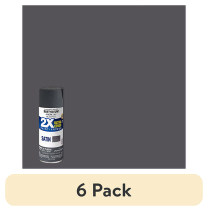 (6 pack) Charcoal Gray, Rust-Oleum American Accents 2X Ultra Cover Satin Spray Paint-342064, 12 oz