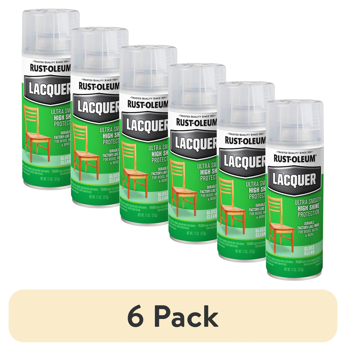 (6 pack) Clear, Rust-Oleum Lacquer Gloss Spray Paint-1906830, 11 oz