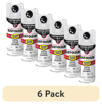 (6 pack) Clear, Rust-Oleum Stops Rust Custom Sprays 5 in 1 Satin Spray Paint-376883, 12 oz
