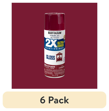 (6 pack) Cranberry, Rust-Oleum American Accents 2X Ultra Cover Gloss Spray Paint-327893, 12 oz