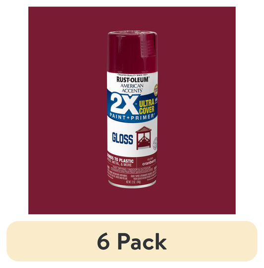 (6 pack) Cranberry, Rust-Oleum American Accents 2X Ultra Cover Gloss Spray Paint-327893, 12 oz