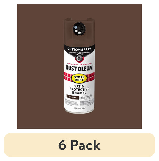 (6 pack) Dark Brown, Rust-Oleum Stops Rust Custom Sprays 5 in 1 Satin Spray Paint-376873, 12 oz