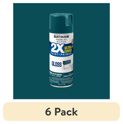 (6 pack) Deep Turquoise, Rust-Oleum American Accents 2X Ultra Cover Gloss Spray Paint-327902, 12 oz