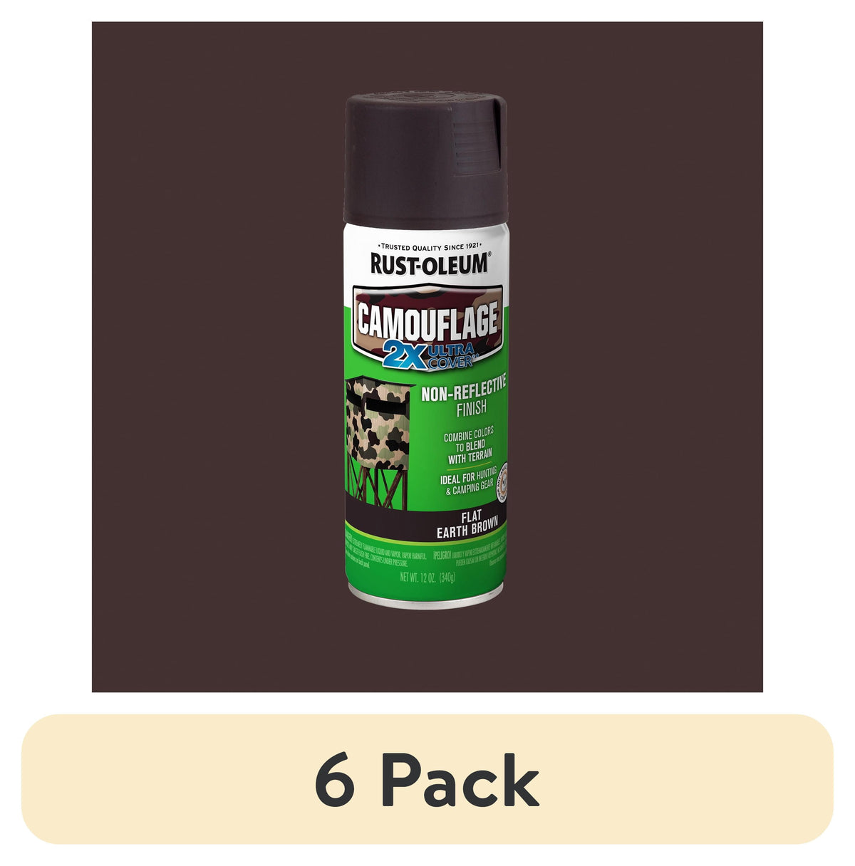 (6 pack) Army Green, Rust-Oleum Camouflage 2X Ultra Cover Flat Spray Paint-279176, 12 oz