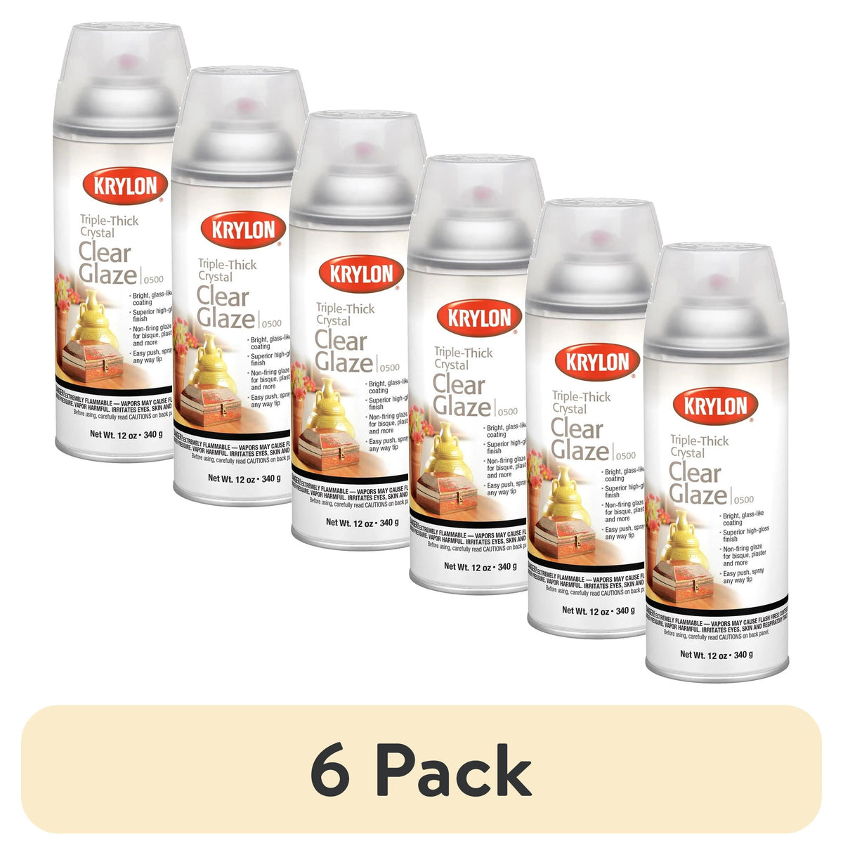 (6 pack) Krylon Triple-Thick Crystal Clear Glaze, High Gloss, Clear, 12 oz